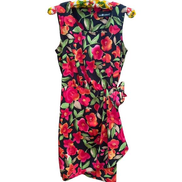 Floral Midi Dress Size 8 Sleeveless Ties at Waist Sag Harbor Knee Length - Picture 2 of 4